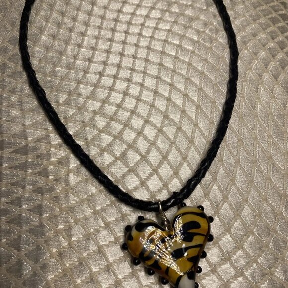 FNA 925 Sterling Silver Murano Style Lampwork Glass Heart Pendant - Picture 7 of 12